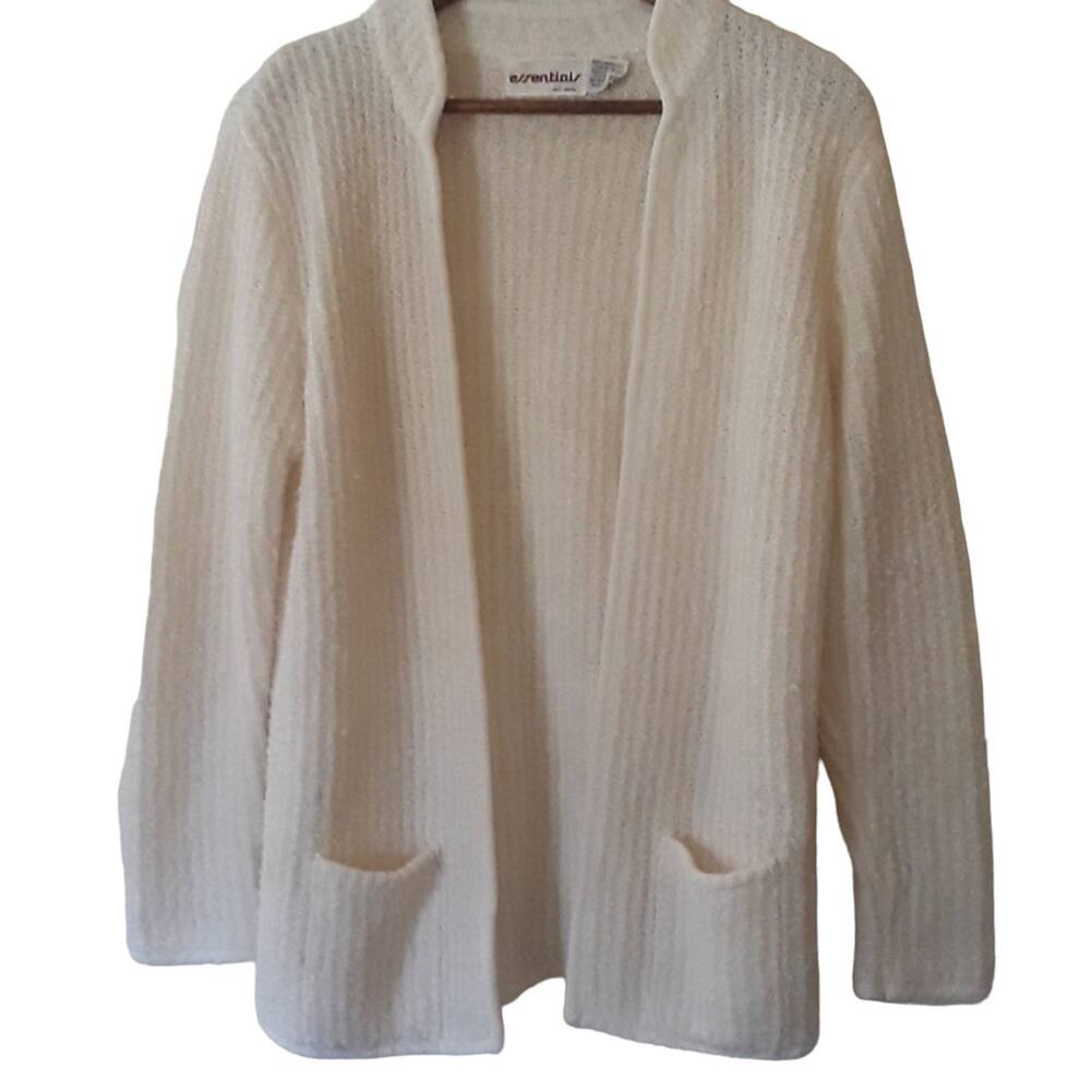 Vintage Womens Sz L Pockets Ivory 90s Granny Core Fairy Open Front Y2K Cardigan